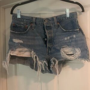 Levi's Blue Distressed Jean Shorts